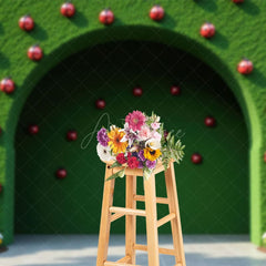 Aperturee - Aperturee Green Arch Wall Ladybug Summer Photography Backdrop