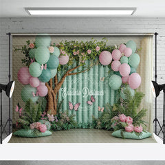 Aperturee - Aperturee Green Balloons Spring Cake Smash Room Set Backdrop