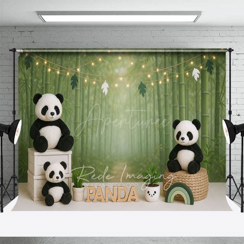 Aperturee - Aperturee Green Bamboo Forest Birthday Cake Smash Backdrop
