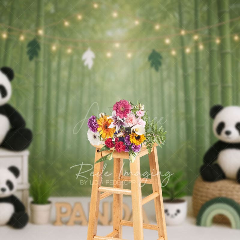 Aperturee - Aperturee Green Bamboo Forest Birthday Cake Smash Backdrop