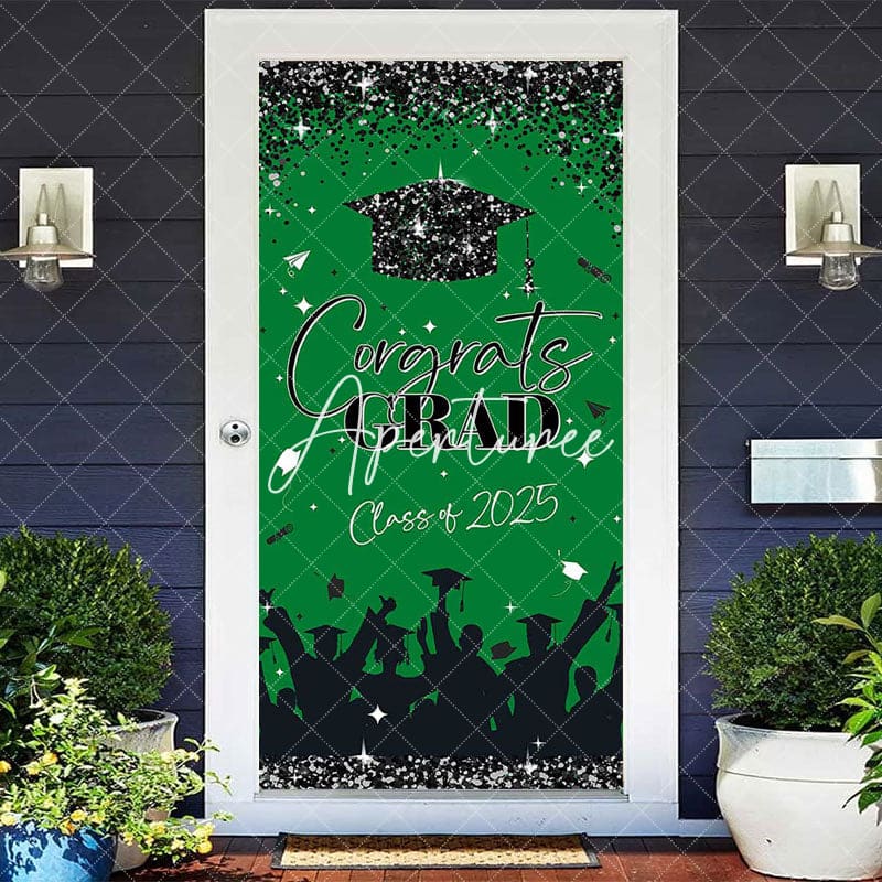 Aperturee - Aperturee Green Black Glitter Congrats 2025 Grad Door Cover