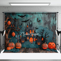 Aperturee - Aperturee Green Black Wall Castle Pumpkins Halloween Backdrop