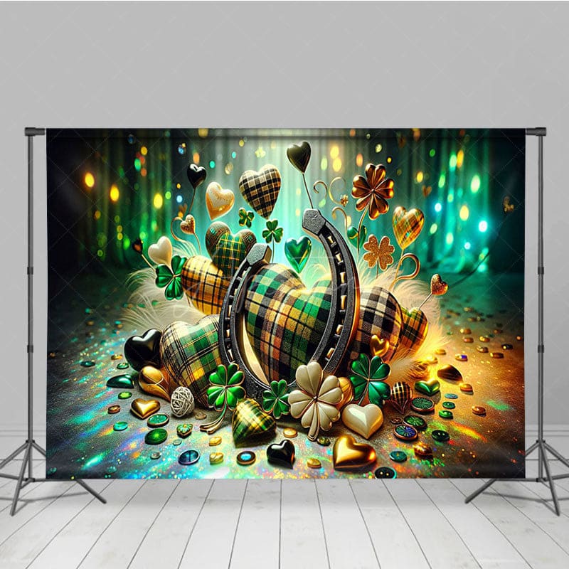 Aperturee - Aperturee Green Bokeh Clover Hearts St Patricks Photo Backdrop