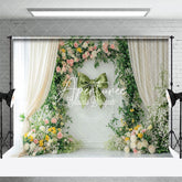 Aperturee - Aperturee Green Bow Tie Floral Spring Photography Backdrop