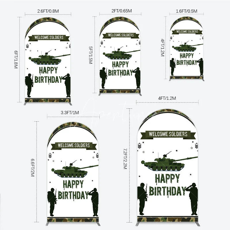 Aperturee - Aperturee Green Camouflage Army Tank Arch Backdrop Kit Welcome Soldiers Happy Birthday Party Decor