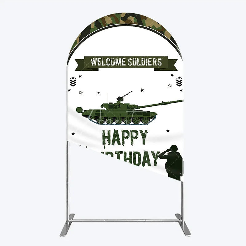 Aperturee - Aperturee Green Camouflage Army Tank Arch Backdrop Kit Welcome Soldiers Happy Birthday Party Decor