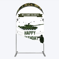 Aperturee - Aperturee Green Camouflage Army Tank Arch Backdrop Kit Welcome Soldiers Happy Birthday Party Decor