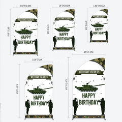 Aperturee - Aperturee Green Camouflage Army Tank Half Moon Arch Backdrop Kit Welcome Soldiers Happy Birthday Party Decor
