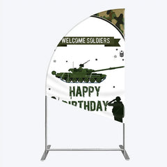 Aperturee - Aperturee Green Camouflage Army Tank Half Moon Arch Backdrop Kit Welcome Soldiers Happy Birthday Party Decor