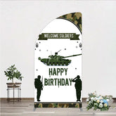 Aperturee - Aperturee Green Camouflage Army Tank Half Moon Arch Backdrop Kit Welcome Soldiers Happy Birthday Party Decor
