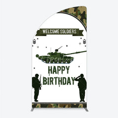 Aperturee - Aperturee Green Camouflage Army Tank Half Moon Arch Backdrop Kit Welcome Soldiers Happy Birthday Party Decor