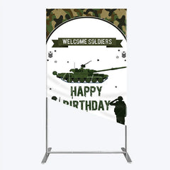 Aperturee - Aperturee Green Camouflage Army Tank Rectangle Backdrop Kit Welcome Soldiers Happy Birthday Party Decor