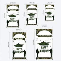 Aperturee - Aperturee Green Camouflage Army Tank Rectangle Backdrop Kit Welcome Soldiers Happy Birthday Party Decor