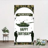 Aperturee - Aperturee Green Camouflage Army Tank Rectangle Backdrop Kit Welcome Soldiers Happy Birthday Party Decor