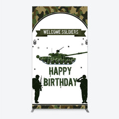 Aperturee - Aperturee Green Camouflage Army Tank Rectangle Backdrop Kit Welcome Soldiers Happy Birthday Party Decor