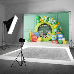 Aperturee - Aperturee Green Chalkboard Back To School Backdrop Math Numbers Globe Balloon Garland Background Student Photography Prop