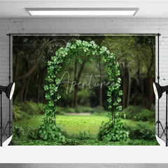 Aperturee - Aperturee Green Clover Archway Photography Backdrop Lush Foliage Enchanted Forest for Wedding and Portrait
