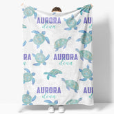 Aperturee - Aperturee Green Cute Sea Turtle White Custom Name Blanket