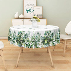 Aperturee - Aperturee Green Eucalyptus Leaf Round Tablecloth Watercolor Greenery Botanical Table Cover for Wedding