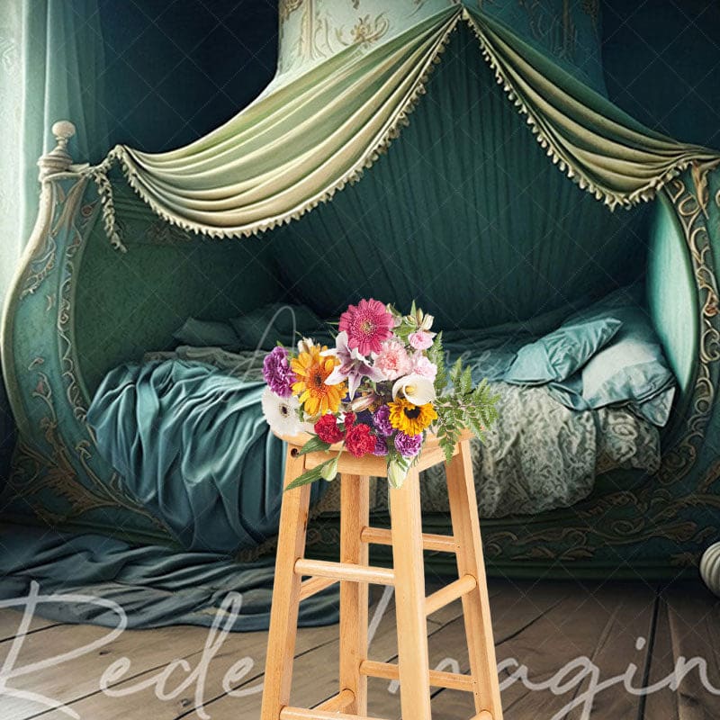 Aperturee - Aperturee Green Exotic Vibe Princess Bedroom Photo Backdrop
