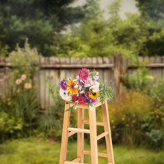 Aperturee - Aperturee Green Fence Backyard Spring Photography Backdrop
