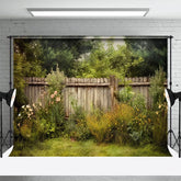 Aperturee - Aperturee Green Fence Backyard Spring Photography Backdrop