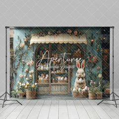 Aperturee - Aperturee Green Floral House Bunny Eggs Easter Photo Backdrop
