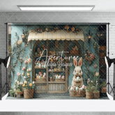 Aperturee - Aperturee Green Floral House Bunny Eggs Easter Photo Backdrop