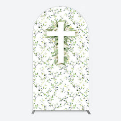 Aperturee - Aperturee Green Flower Cross God Bless Baptism Arch Backdrop