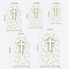 Aperturee - Aperturee Green Flower Cross God Bless Baptism Arch Backdrop