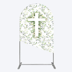Aperturee - Aperturee Green Flower Cross God Bless Baptism Arch Backdrop