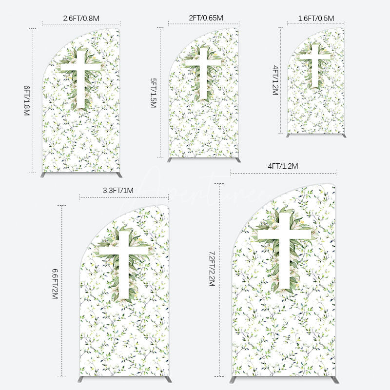 Aperturee - Aperturee Green Flower Cross God Bless Baptism Half Moon Arch Backdrop