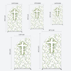 Aperturee - Aperturee Green Flower Cross God Bless Baptism Half Moon Arch Backdrop