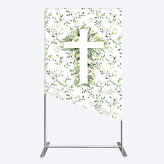 Aperturee - Aperturee Green Flower Cross God Bless Baptism Rectangle Backdrop