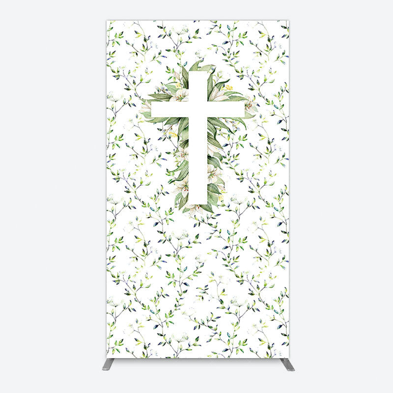 Aperturee - Aperturee Green Flower Cross God Bless Baptism Rectangle Backdrop