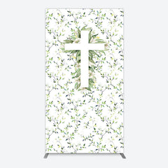 Aperturee - Aperturee Green Flower Cross God Bless Baptism Rectangle Backdrop