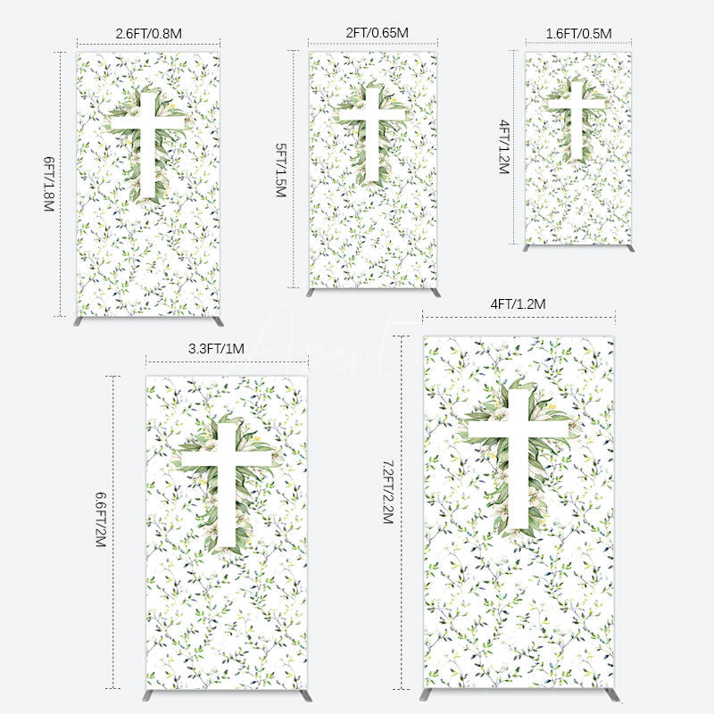 Aperturee - Aperturee Green Flower Cross God Bless Baptism Rectangle Backdrop
