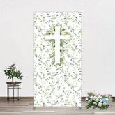 Aperturee - Aperturee Green Flower Cross God Bless Baptism Rectangle Backdrop