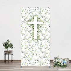Aperturee - Aperturee Green Flower Cross God Bless Baptism Rectangle Backdrop