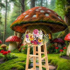 Aperturee - Aperturee Green Forest Fairy Tale Mushroom House Photo Backdrop