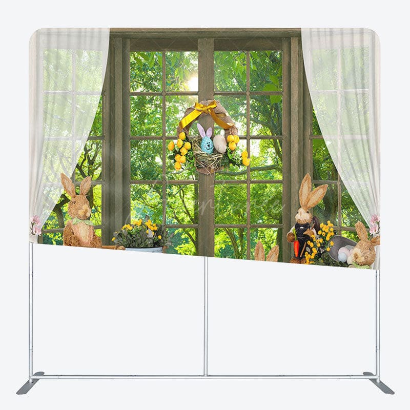 Aperturee - Aperturee Green Forest Rabbit Fabric Backdrop Cover for Easter