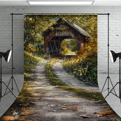 Aperturee - Aperturee Green Forest Summer Covered Bridge Sweep Backdrop