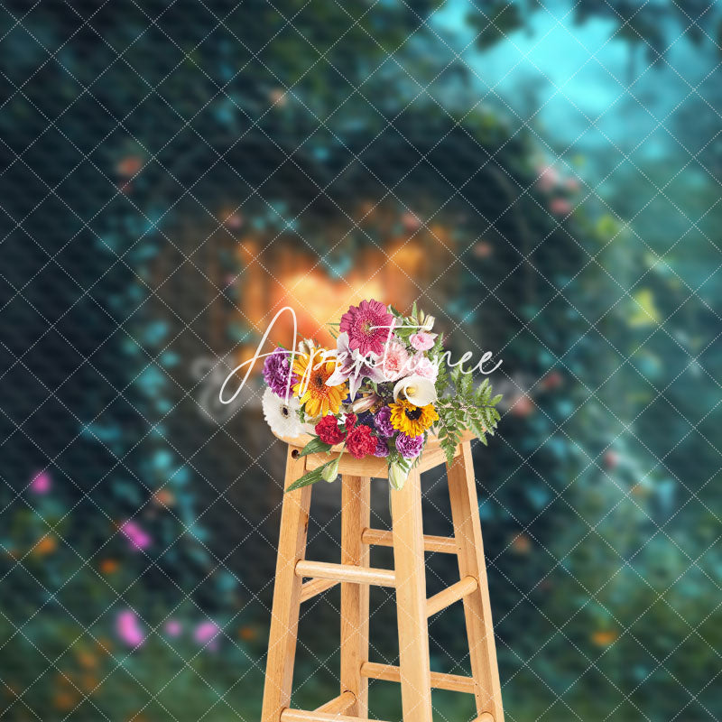 Aperturee - Aperturee Green Forest Wood Heart Door Valentines Day Backdrop