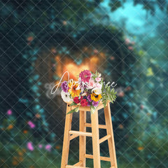 Aperturee - Aperturee Green Forest Wood Heart Door Valentines Day Backdrop