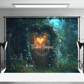 Aperturee - Aperturee Green Forest Wood Heart Door Valentines Day Backdrop