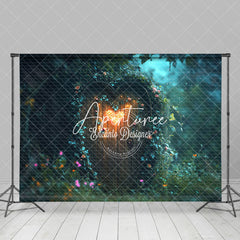 Aperturee - Aperturee Green Forest Wood Heart Door Valentines Day Backdrop