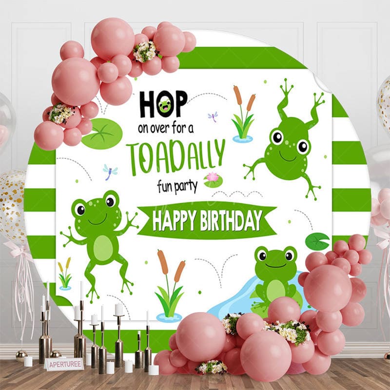 Aperturee - Aperturee Green Frogs Pond Cartoon Round Birthday Backdrop