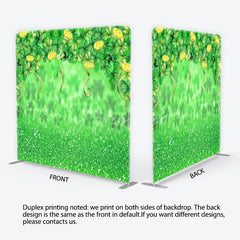 Aperturee - Aperturee Green Glitter St. Patrick’s Day Shamrocks and Gold Coins Square Double-Sided Backdrop Leprechaun Hat Party Decor