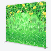 Aperturee - Aperturee Green Glitter St. Patrick’s Day Shamrocks and Gold Coins Square Double-Sided Backdrop Leprechaun Hat Party Decor