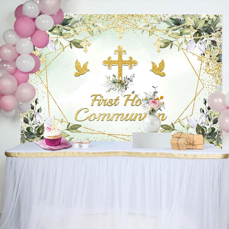 Aperturee - Aperturee Green God Dove Cross First Holy Communion Backdrop
